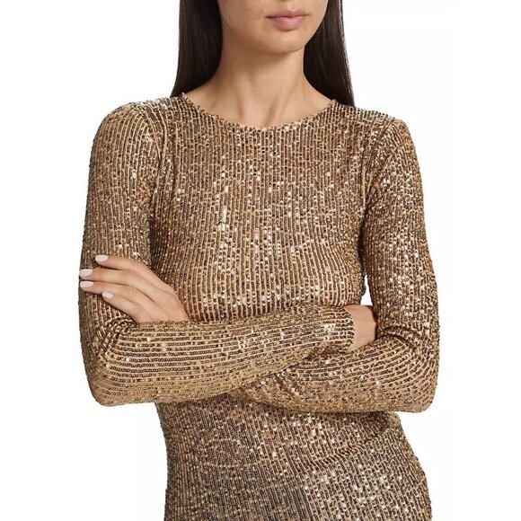 Free People Gold Rush Sequin Long Sleeve Top Blouse in Gold Combo Boho Chic XS - Picture 6 of 9